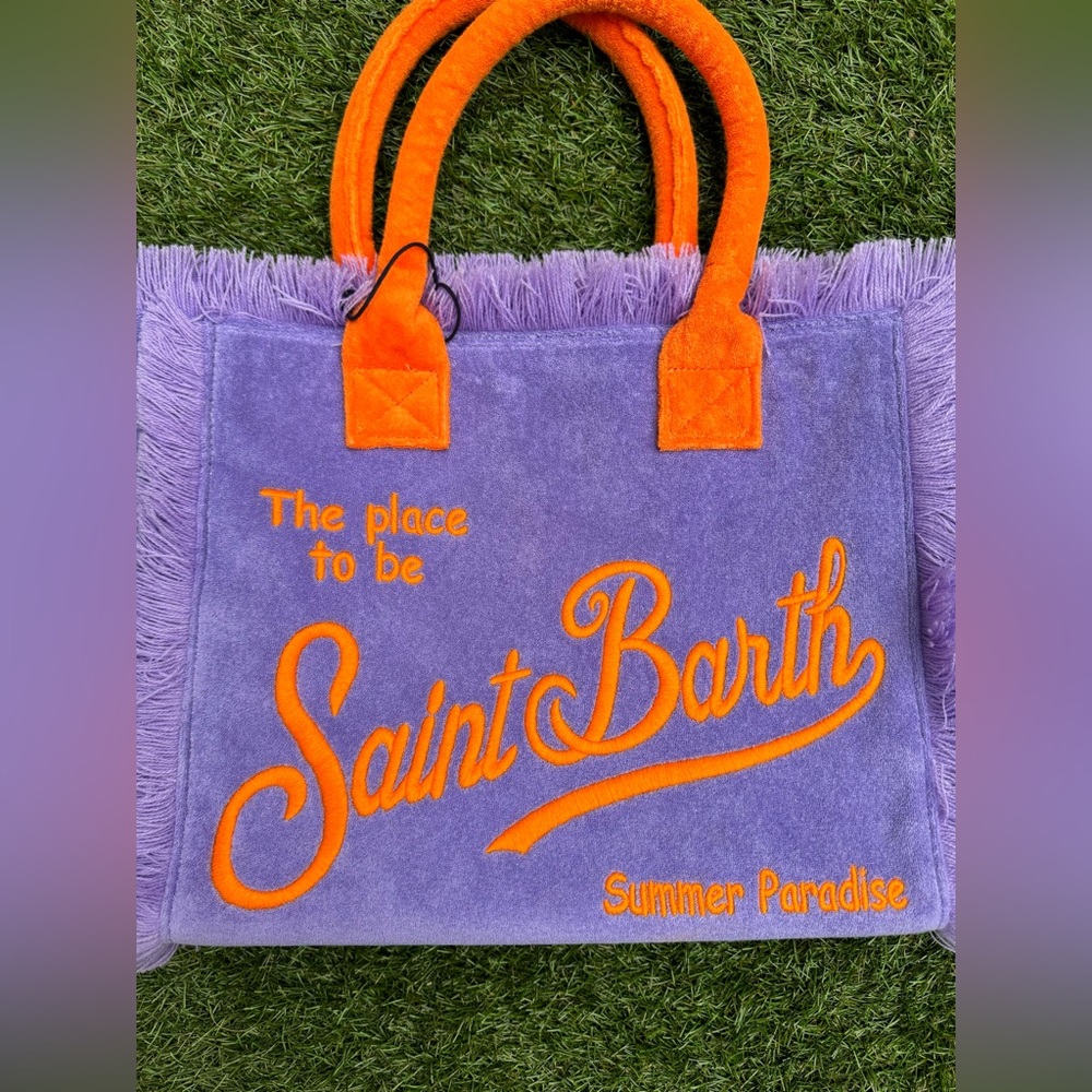 MC2 Saint Barth Vanity Sponge Terry Embossed Purple Orange Beach Tote Bag - Picture 7 of 10